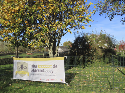 902717 Gezicht op het kunstwerk de Bee Embassy op het terrein van stadsboerderij Steede Hoge Woerd (Hoge Woerdplein 1) ...